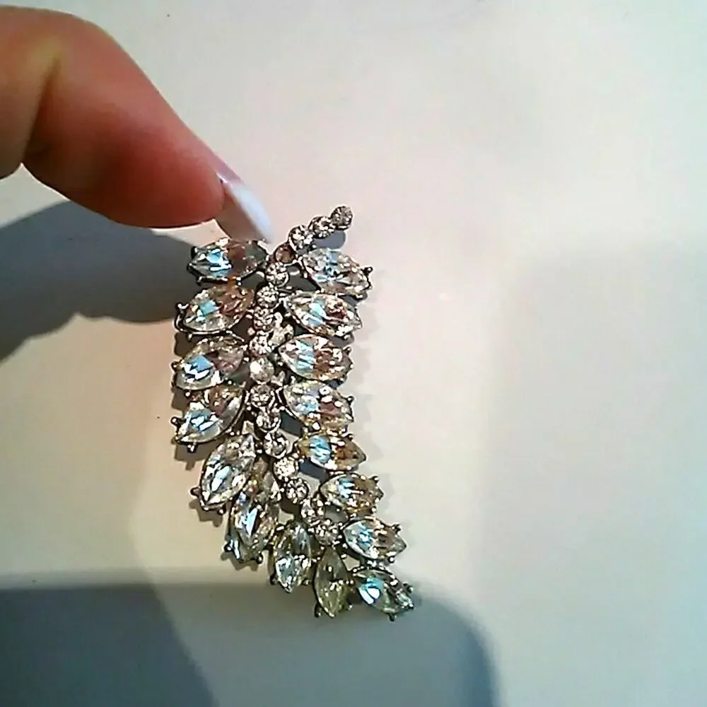 Brooche Estate Rhinestones Leaf Broche Pin Jacket Antique Mid Century Modern